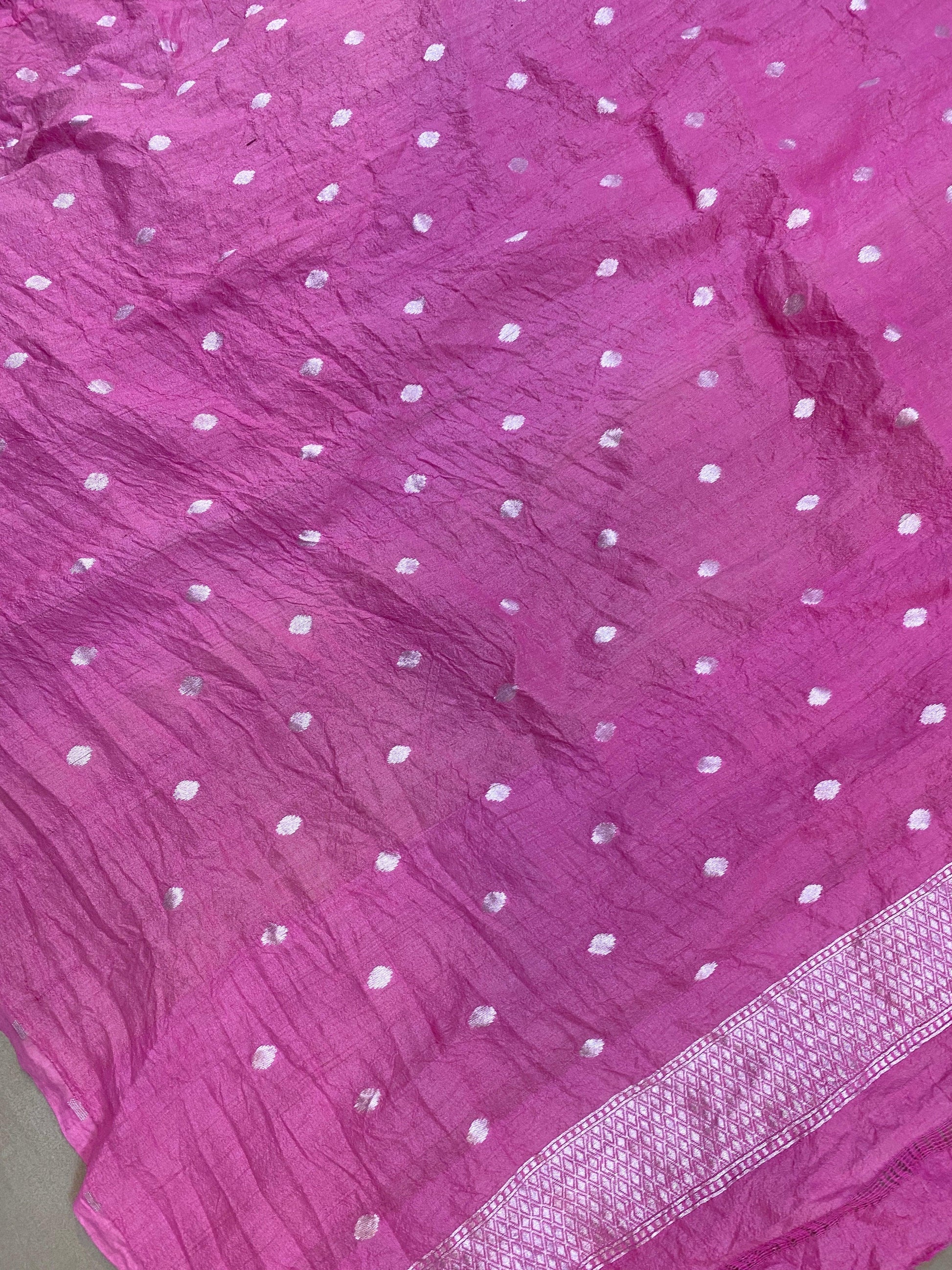 Pink Pure Banarasi Tussar silk handloom Khaddi saree with blouse piece by Shades Of Benares - banarasi - banarasi saree shop