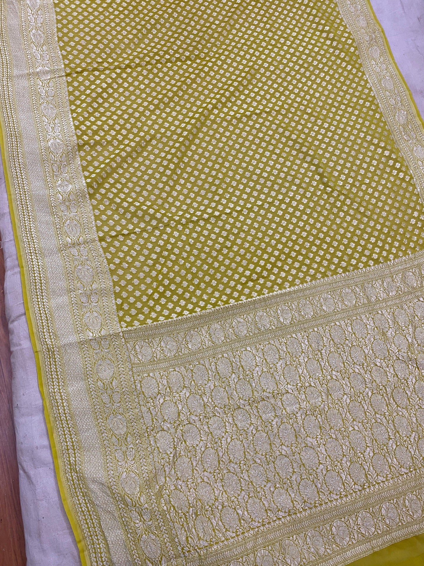 Pista Green Pure Banarasi Khaddi Georgette Handloom SareeAK02AP by Shades Of Benares - banarasi - banarasi saree shop