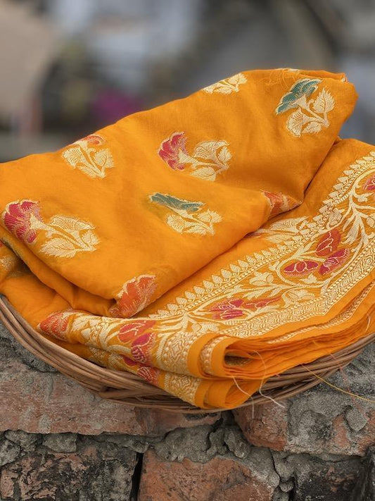 Pure Banarasi chiffon georgette Handloom Saree With Blouse Piece (J01) by Shades Of Benares - banarasi - banarasi saree shop