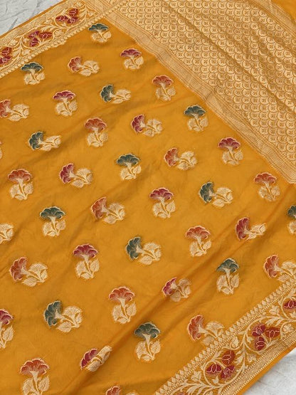 Pure Banarasi chiffon georgette Handloom Saree With Blouse Piece (J01) by Shades Of Benares - banarasi - banarasi saree shop