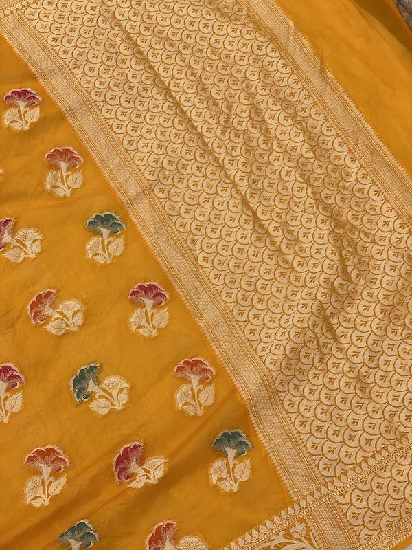 Pure Banarasi chiffon georgette Handloom Saree With Blouse Piece (J01) by Shades Of Benares - banarasi - banarasi saree shop