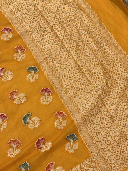 Pure Banarasi chiffon georgette Handloom Saree With Blouse Piece (J01) by Shades Of Benares - banarasi - banarasi saree shop