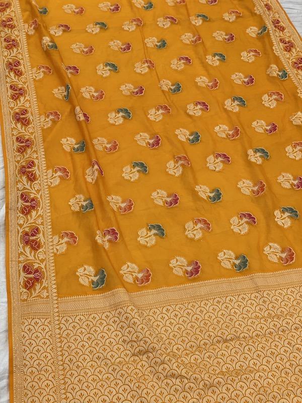 Pure Banarasi chiffon georgette Handloom Saree With Blouse Piece (J01) by Shades Of Benares - banarasi - banarasi saree shop