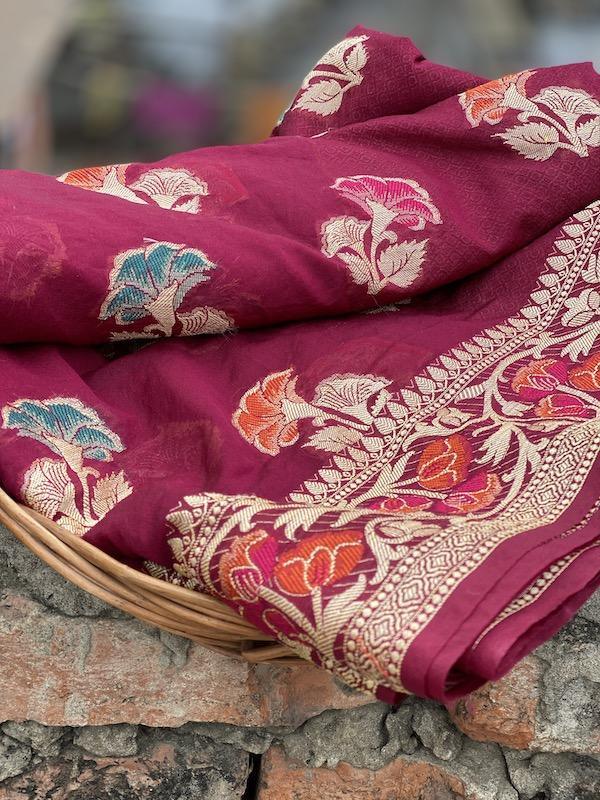 Pure Banarasi chiffon georgette Handloom Saree With Blouse Piece (J03) by Shades Of Benares - banarasi - banarasi saree shop