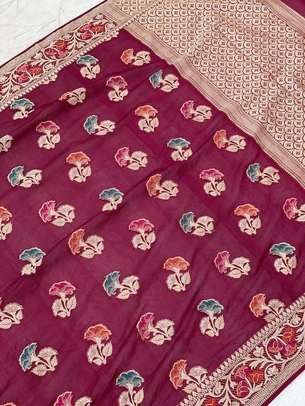 Pure Banarasi chiffon georgette Handloom Saree With Blouse Piece (J03) by Shades Of Benares - banarasi - banarasi saree shop