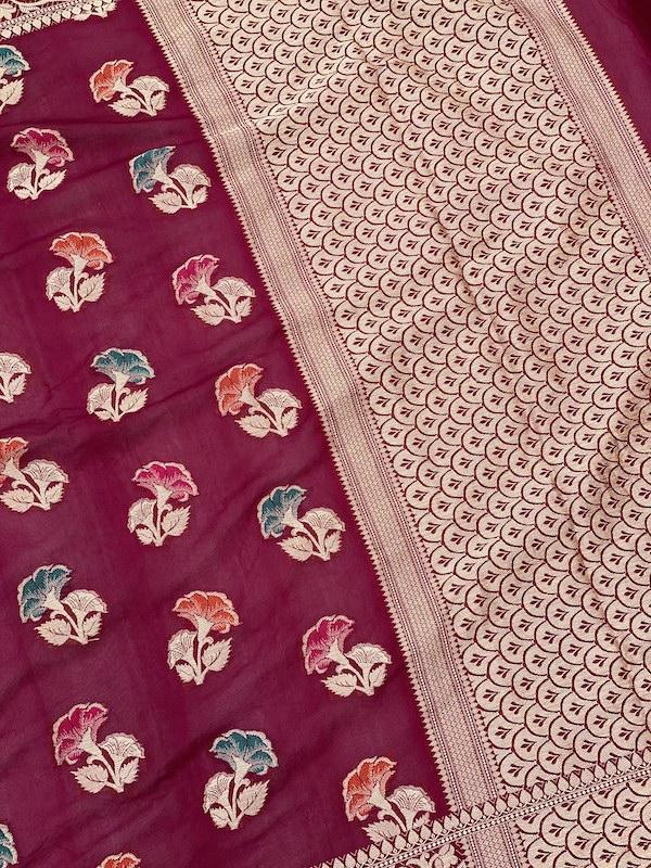 Pure Banarasi chiffon georgette Handloom Saree With Blouse Piece (J03) by Shades Of Benares - banarasi - banarasi saree shop