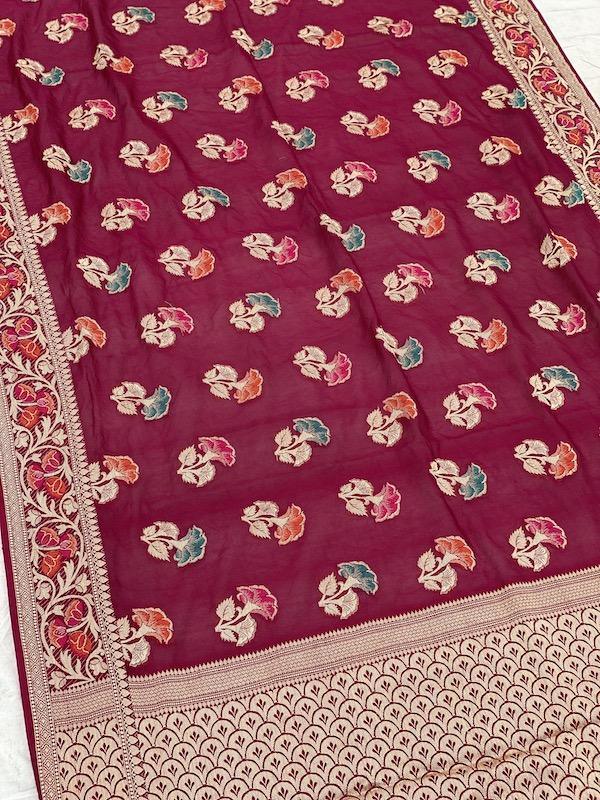 Pure Banarasi chiffon georgette Handloom Saree With Blouse Piece (J03) by Shades Of Benares - banarasi - banarasi saree shop