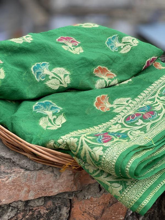 Pure Banarasi chiffon georgette Handloom Saree With Blouse Piece (J06) by Shades Of Benares - banarasi - banarasi saree shop