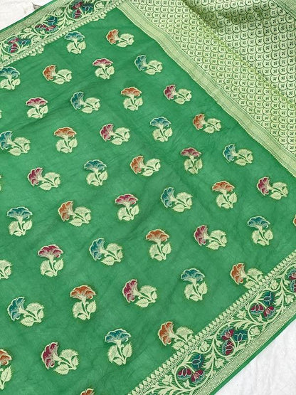 Pure Banarasi chiffon georgette Handloom Saree With Blouse Piece (J06) by Shades Of Benares - banarasi - banarasi saree shop