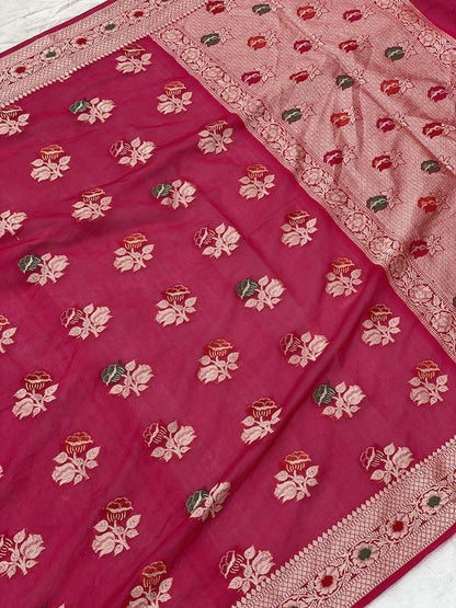 Pure Banarasi chiffon georgette Handloom Saree With Blouse Piece (J07) by Shades Of Benares - banarasi - banarasi saree shop