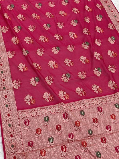 Pure Banarasi chiffon georgette Handloom Saree With Blouse Piece (J07) by Shades Of Benares - banarasi - banarasi saree shop