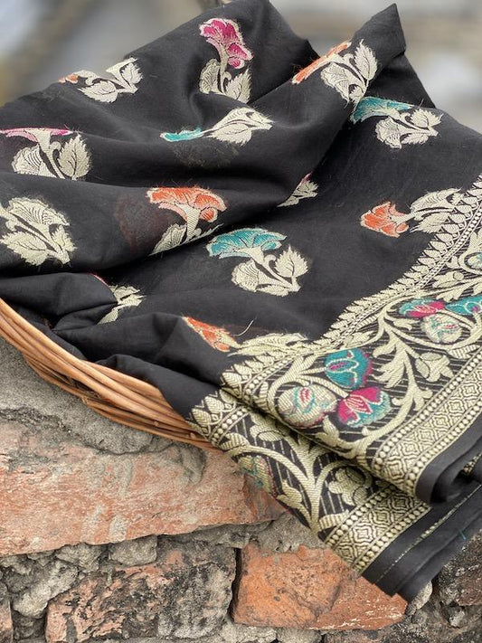 Pure Banarasi chiffon georgette Handloom Saree With Blouse Piece (J09) by Shades Of Benares - banarasi - banarasi saree shop