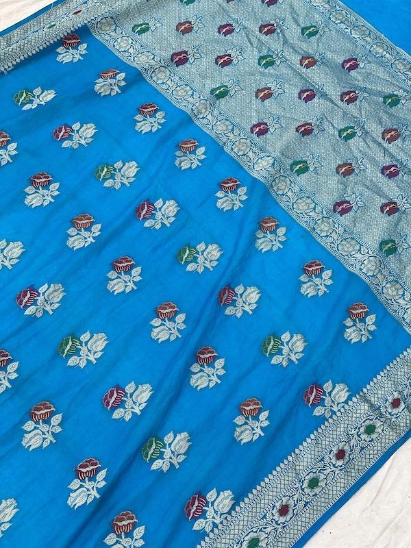 Pure Banarasi chiffon georgette Handloom Saree With Blouse Piece (J10) by Shades Of Benares - banarasi - banarasi saree shop