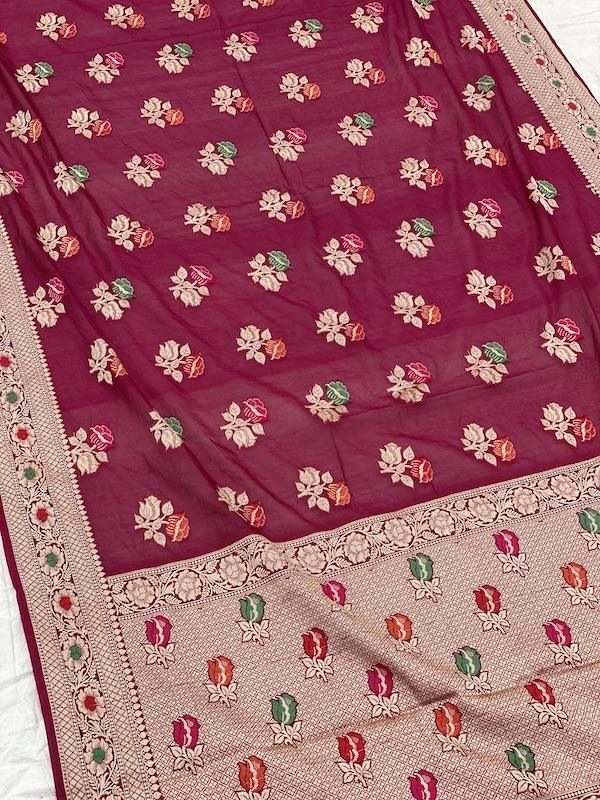 Pure Banarasi chiffon georgette Handloom Saree With Blouse Piece (J11) by Shades Of Benares - banarasi - banarasi saree shop