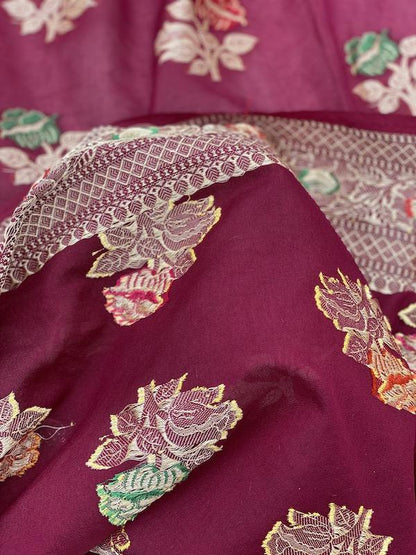 Pure Banarasi chiffon georgette Handloom Saree With Blouse Piece (J11) by Shades Of Benares - banarasi - banarasi saree shop