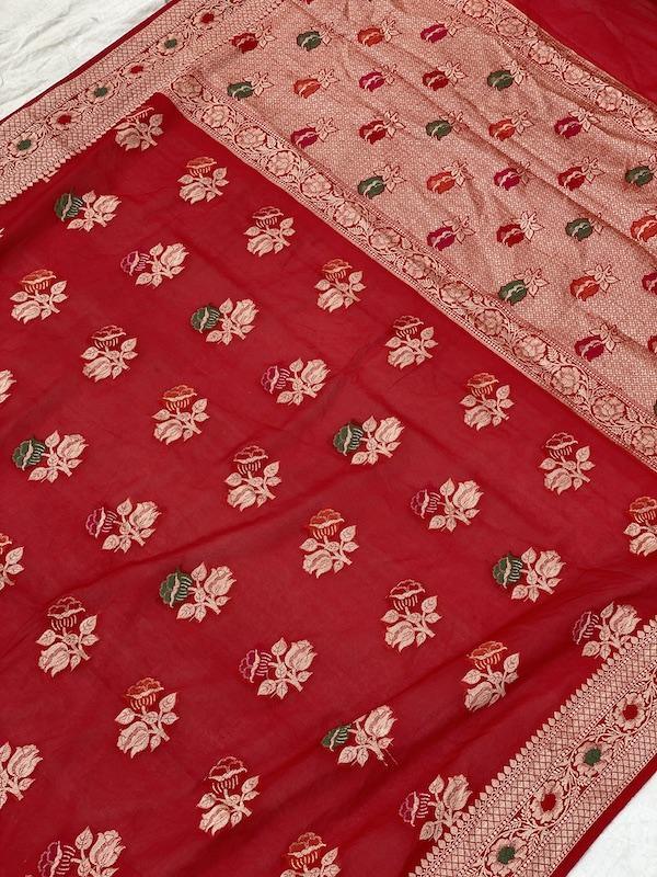 Pure Banarasi chiffon georgette Handloom Saree With Blouse Piece (J12) by Shades Of Benares - banarasi - banarasi saree shop