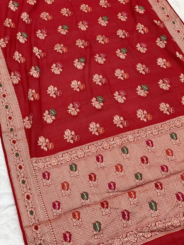 Pure Banarasi chiffon georgette Handloom Saree With Blouse Piece (J12) by Shades Of Benares - banarasi - banarasi saree shop