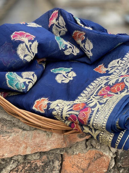 Pure Banarasi chiffon georgette Handloom Saree With Blouse Piece (J13) by Shades Of Benares - banarasi - banarasi saree shop