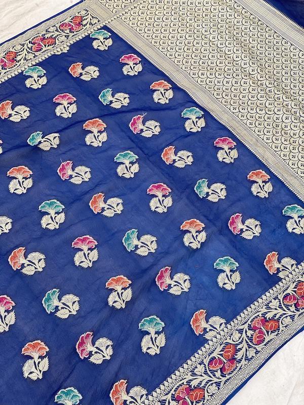 Pure Banarasi chiffon georgette Handloom Saree With Blouse Piece (J13) by Shades Of Benares - banarasi - banarasi saree shop