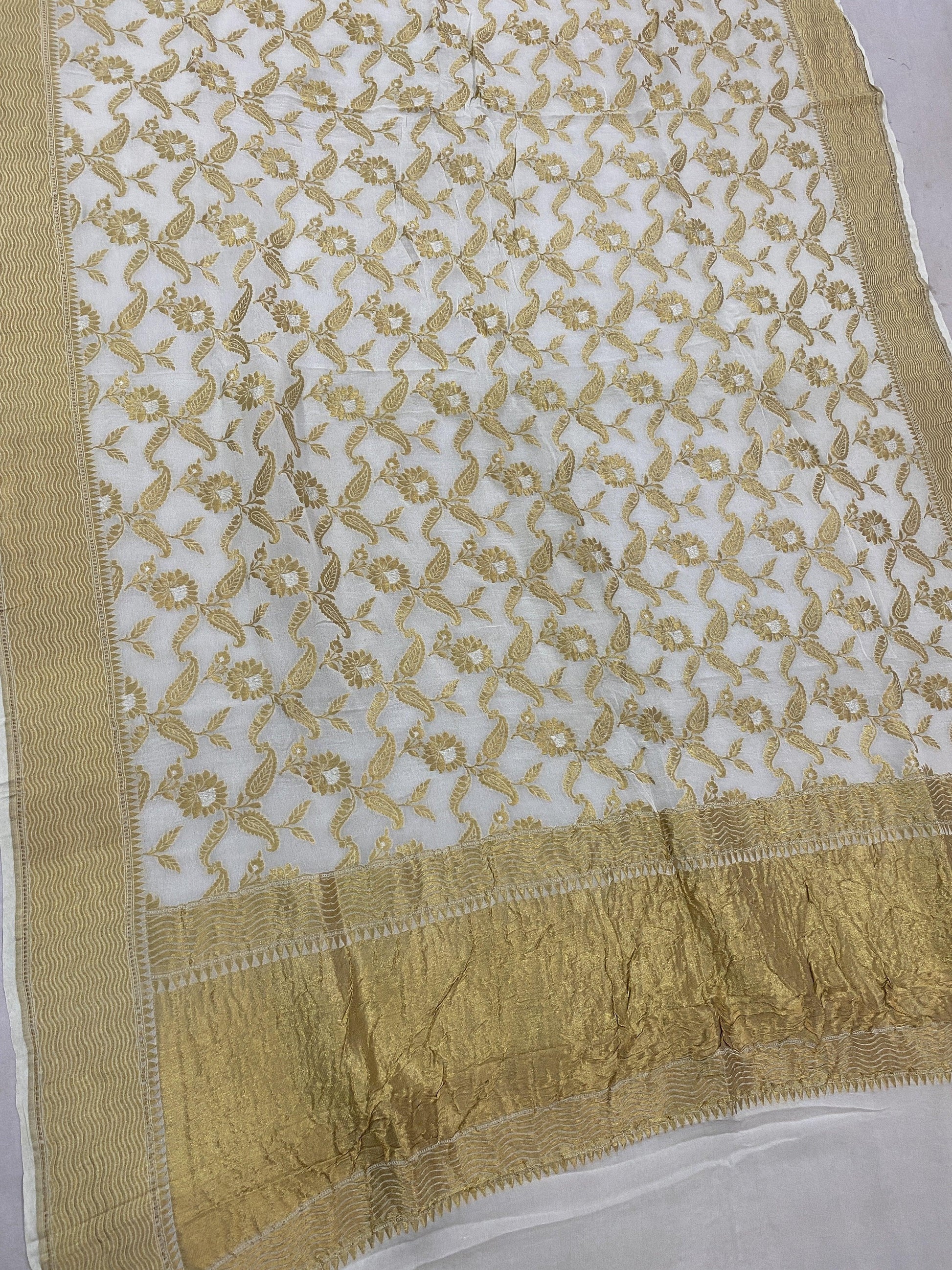 Pure Banarasi Chiffon Georgette Khaddi handloom saree, buti (MSKC03) by Shades Of Benares - banarasi - banarasi saree shop