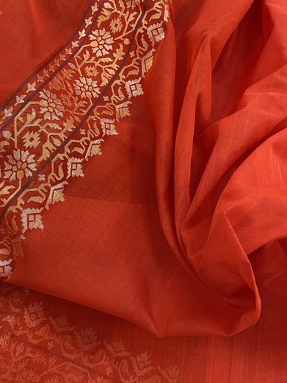 Pure Banarasi Cotton Handloom Saree With Blouse Piece_iL11 by Shades Of Benares - banarasi - banarasi saree shop