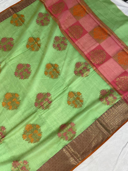 Pure Banarasi Cotton Patola Handloom Saree With Blouse Piece (CC00) by Shades Of Benares - banarasi - banarasi saree shop