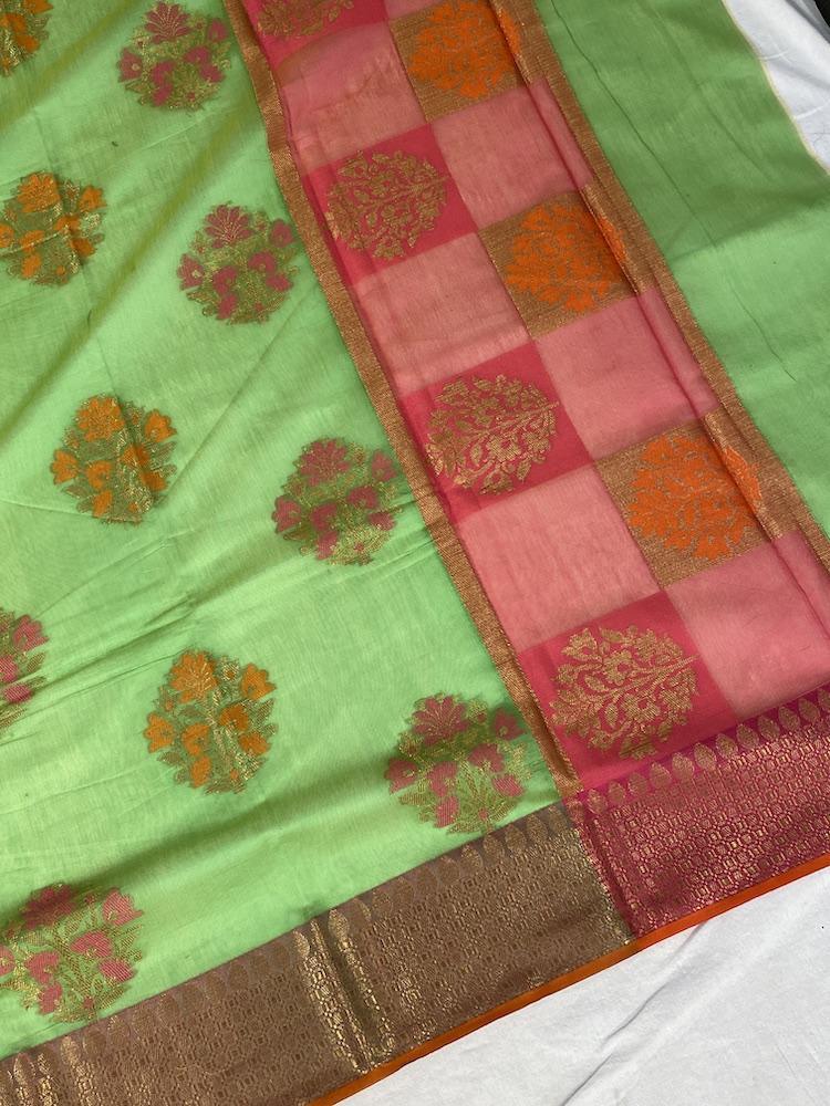 Pure Banarasi Cotton Patola Handloom Saree With Blouse Piece (CC00) by Shades Of Benares - banarasi - banarasi saree shop