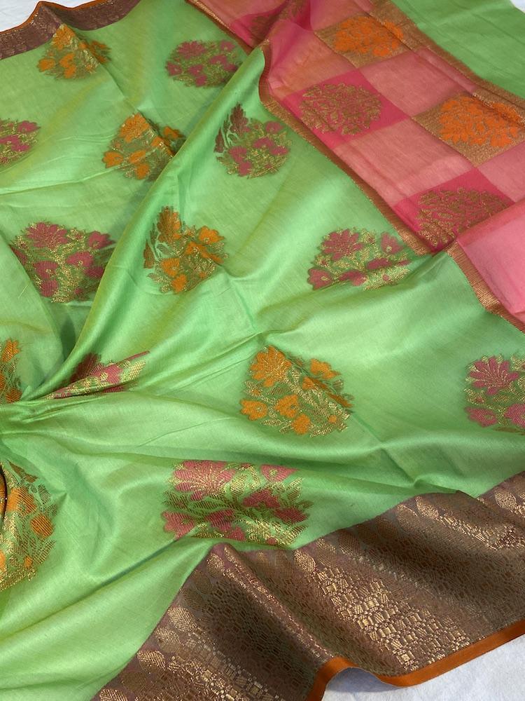 Pure Banarasi Cotton Patola Handloom Saree With Blouse Piece (CC00) by Shades Of Benares - banarasi - banarasi saree shop