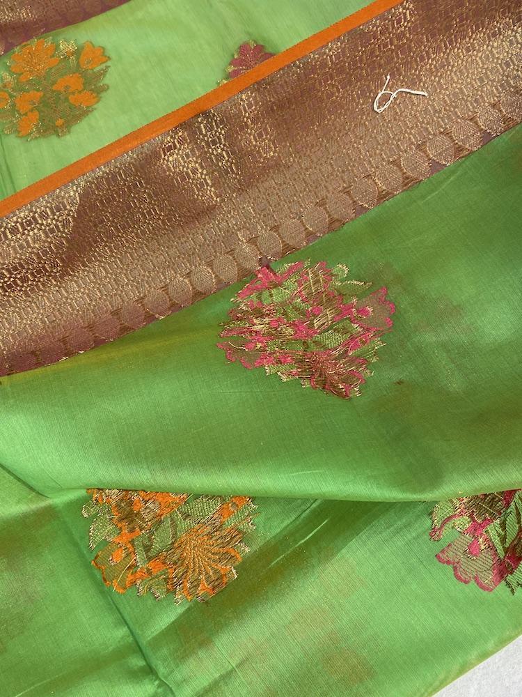 Pure Banarasi Cotton Patola Handloom Saree With Blouse Piece (CC00) by Shades Of Benares - banarasi - banarasi saree shop