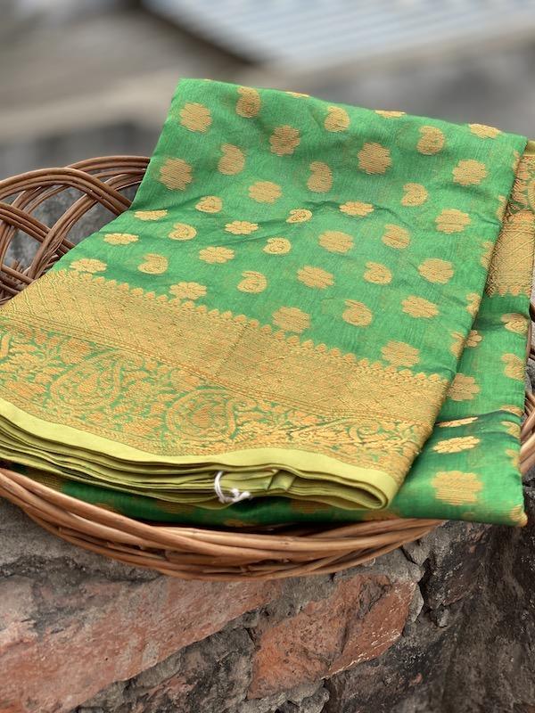 Pure Banarasi Cotton Patola Handloom Saree With Blouse Piece (jj11) by Shades Of Benares - banarasi - banarasi saree shop