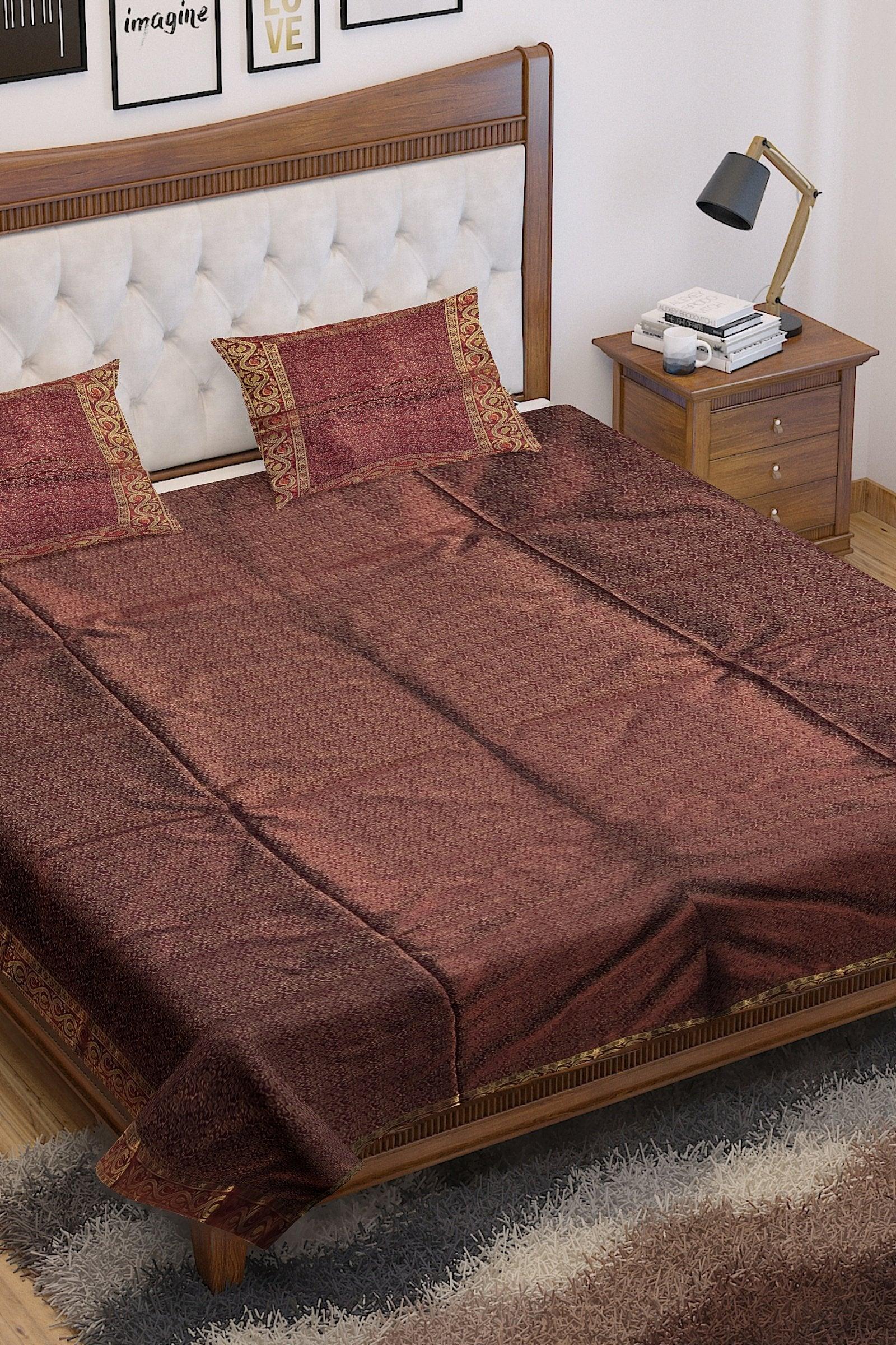 Pure Banarasi Dupion Silk Bedcover (Bj04) by Shades Of Benares - banarasi - banarasi saree shop