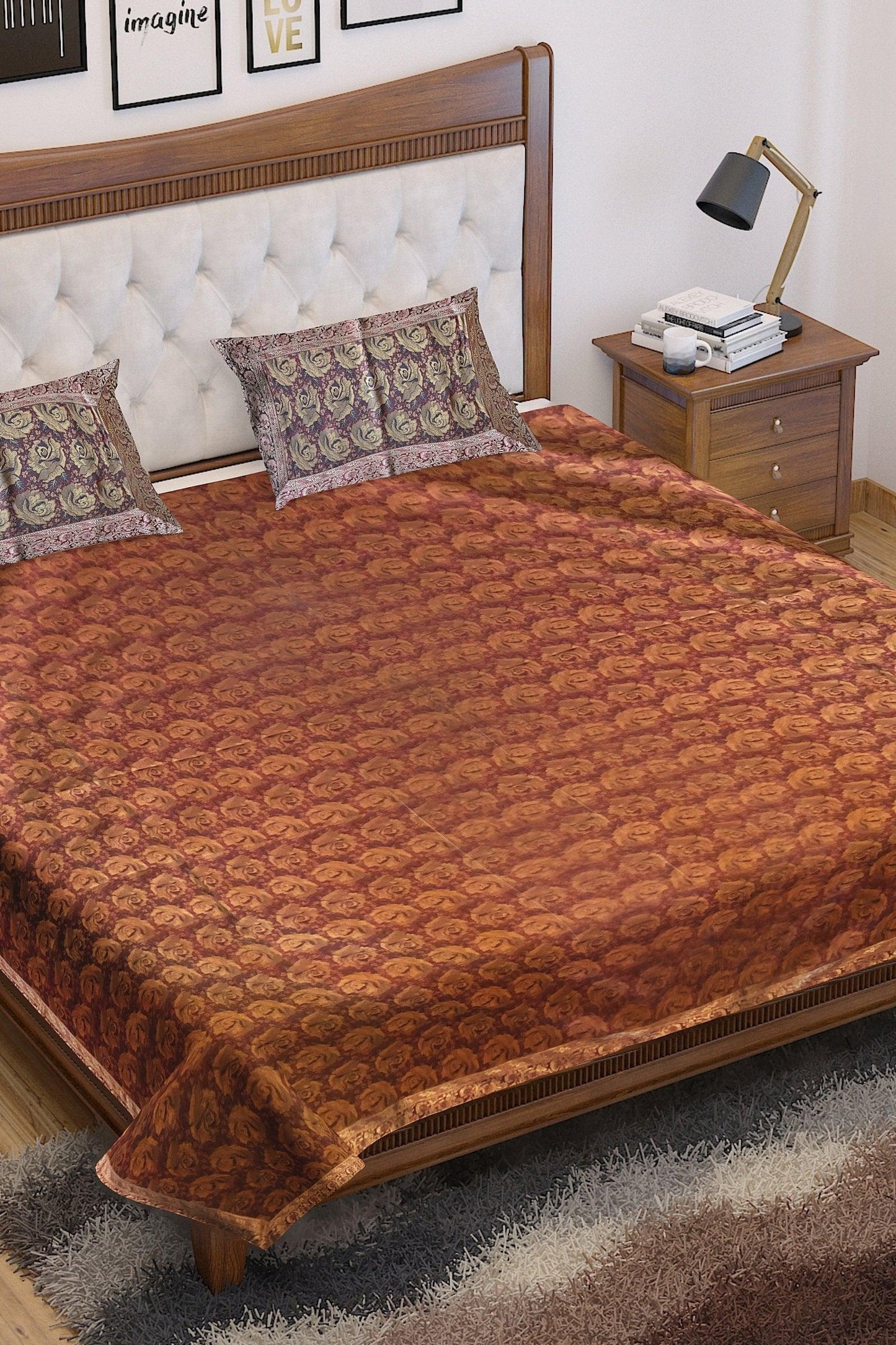 Pure Banarasi Dupion Silk Bedcover (Bj11) by Shades Of Benares - banarasi - banarasi saree shop