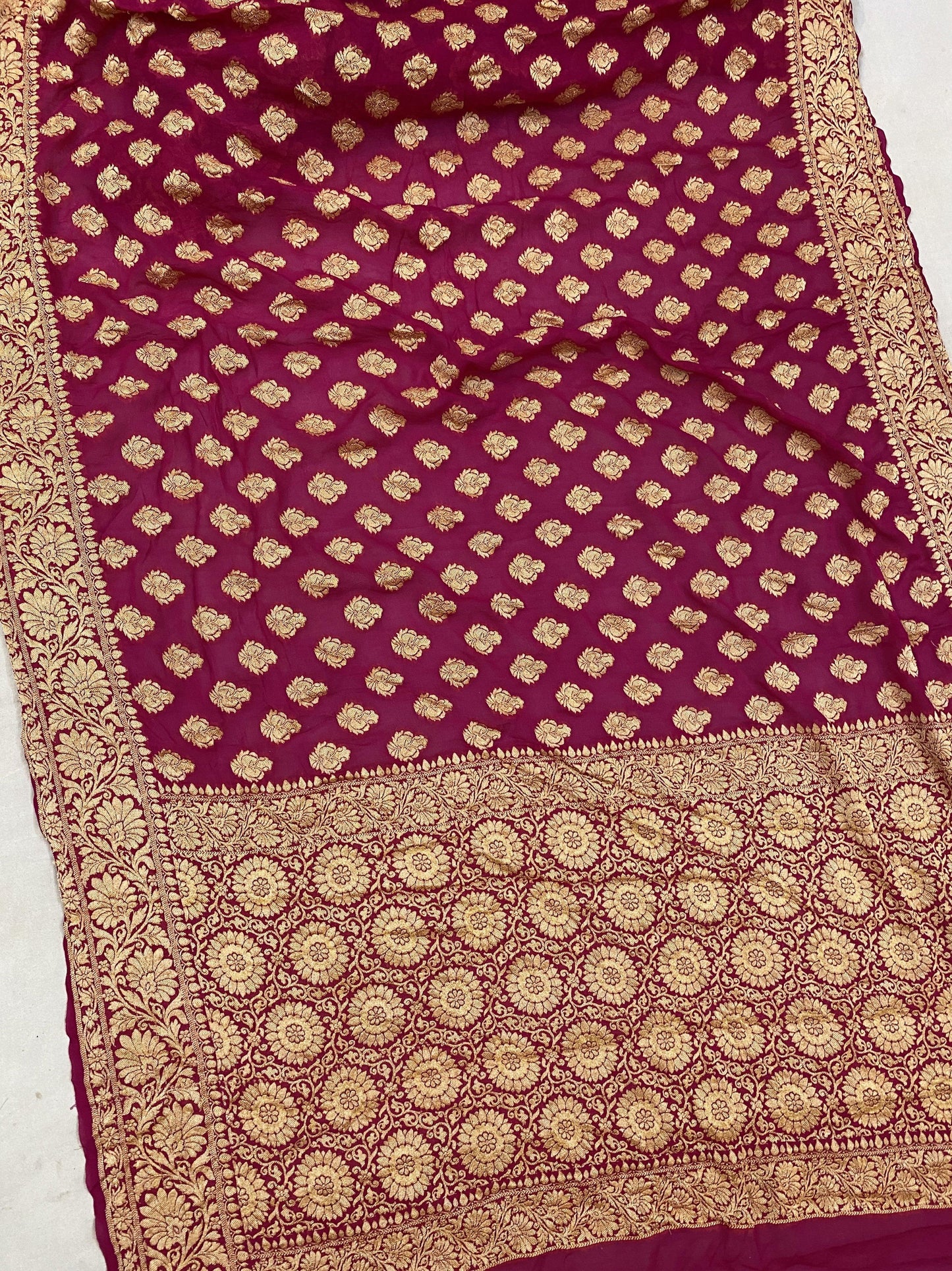 Pure Banarasi Georgette Khaddi handloom saree, buti (MSKB00) by Shades Of Benares - banarasi - banarasi saree shop