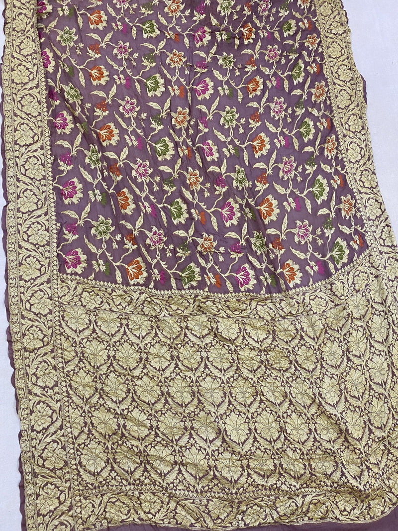 Pure Banarasi Georgette Khaddi handloom saree, Minakari Jaal (MSKA00) by Shades Of Benares - banarasi - banarasi saree shop