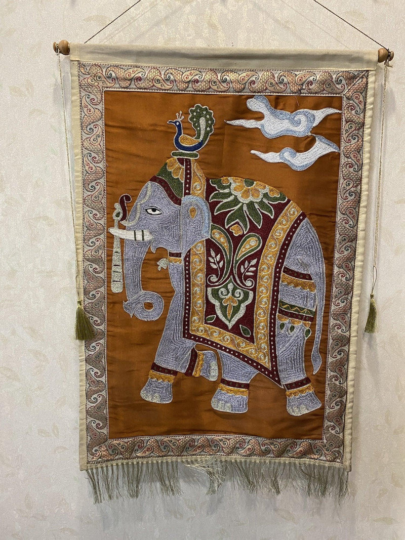 Pure Banarasi Katan silk Brocade handloom Wall Hanging (BEE1) - Shades Of Benares