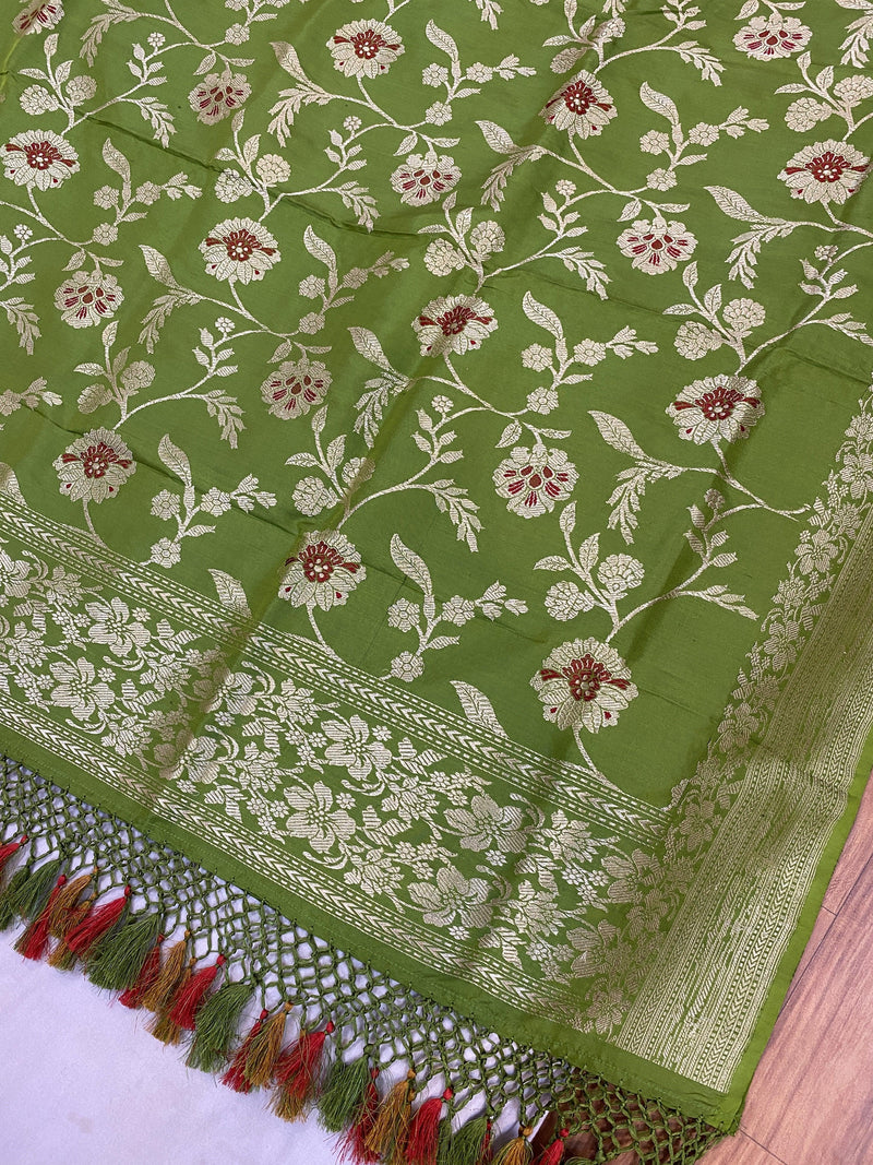 Pure Banarasi Katan Silk Handloom Dupatta by Shades Of Benares - banarasi - banarasi saree shop