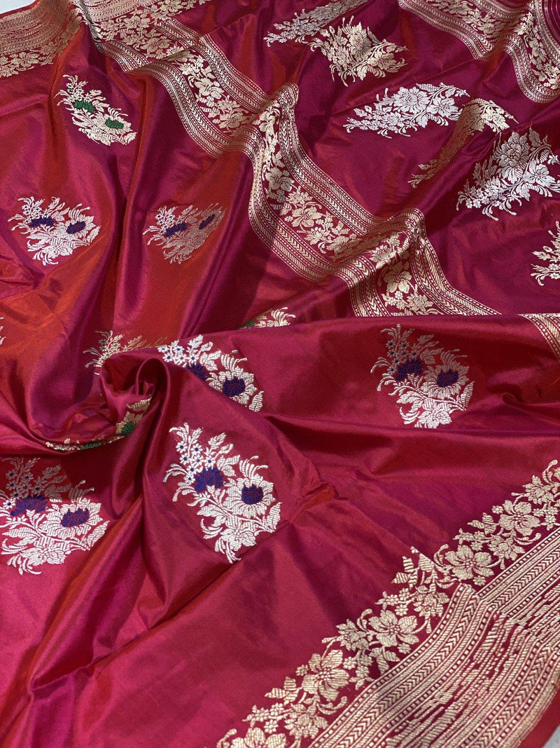Pure Banarasi Katan silk handloom saree, Kadhwa Buti (APKi) - Shades Of Benares