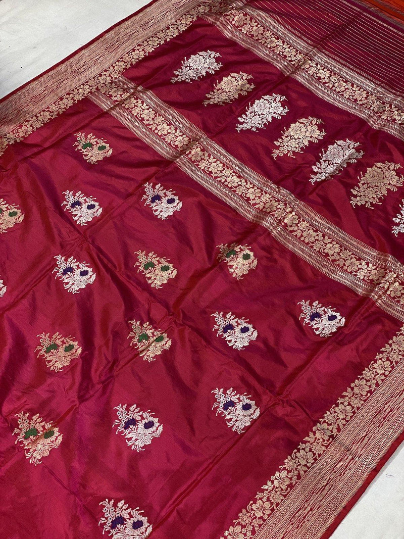 Pure Banarasi Katan silk handloom saree, Kadhwa Buti (APKi) - Shades Of Benares