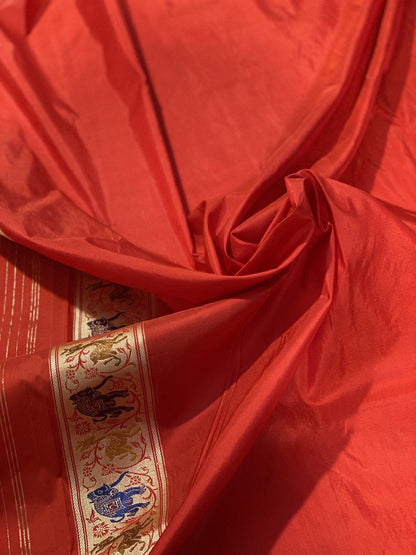 Pure Banarasi Katan silk handloom saree, Kadhwa Shikargaah (HZ1) by Shades Of Benares - banarasi - banarasi saree shop