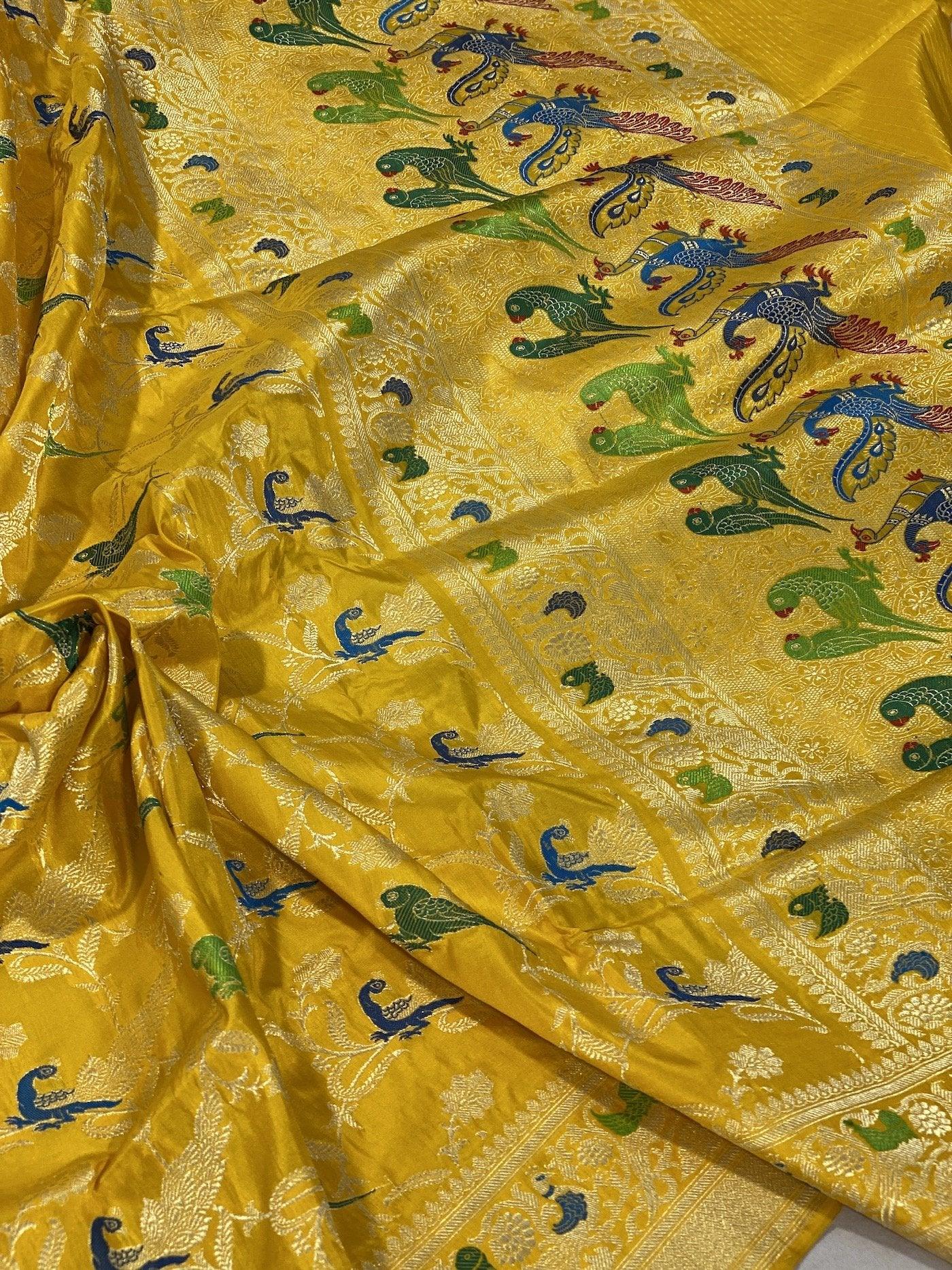 Pure Banarasi Katan silk handloom saree, Kadhwa Shikargaah (HZ2) by Shades Of Benares - banarasi - banarasi saree shop