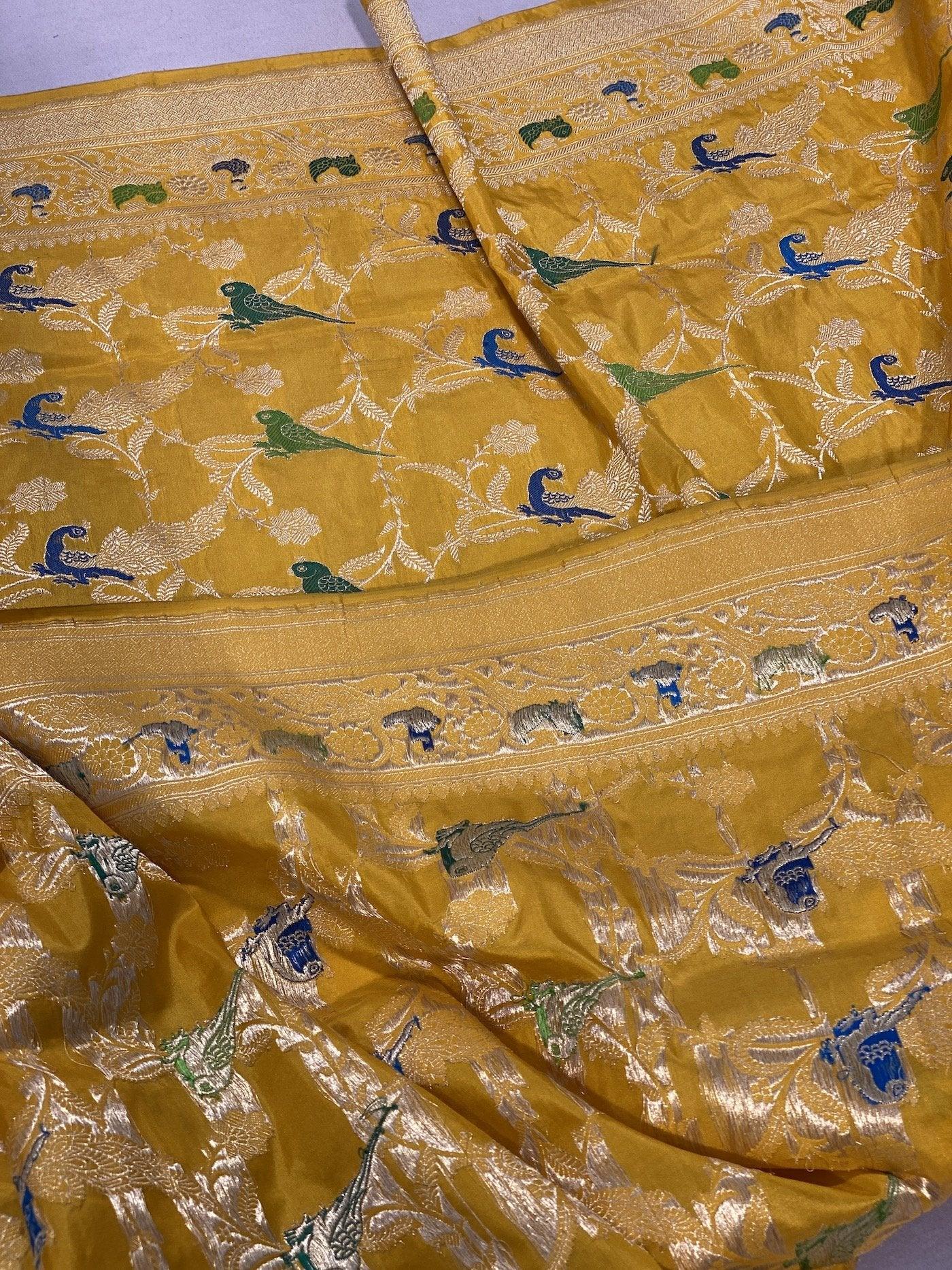 Pure Banarasi Katan silk handloom saree, Kadhwa Shikargaah (HZ2) by Shades Of Benares - banarasi - banarasi saree shop