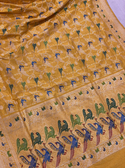 Pure Banarasi Katan silk handloom saree, Kadhwa Shikargaah (HZ2) by Shades Of Benares - banarasi - banarasi saree shop