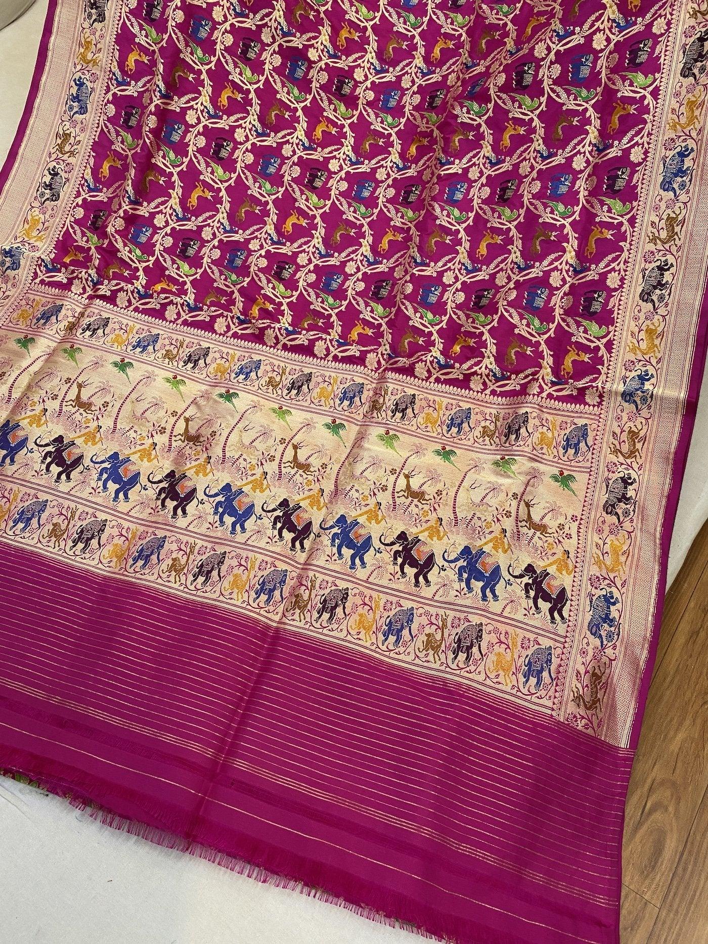 Pure Banarasi Katan silk handloom saree, Kadhwa Shikargaah Jaal (HT00) by Shades Of Benares - banarasi - banarasi saree shop