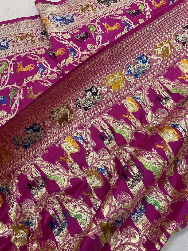 Pure Banarasi Katan silk handloom saree, Kadhwa Shikargaah Jaal (HT00) - Shades Of Benares