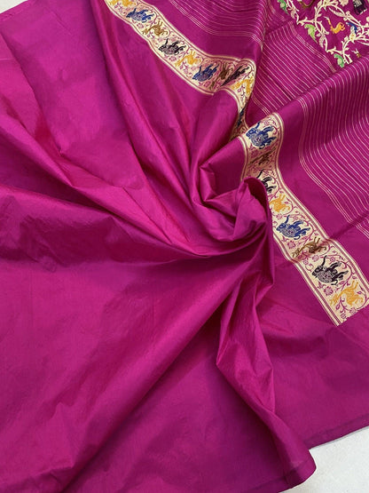 Pure Banarasi Katan silk handloom saree, Kadhwa Shikargaah Jaal (HT00) by Shades Of Benares - banarasi - banarasi saree shop