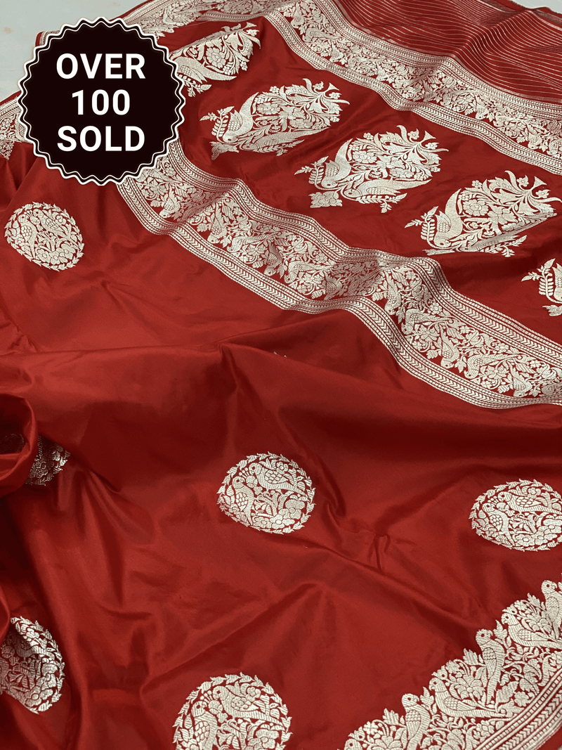 Pure Banarasi Katan Silk Handloom Saree With Blouse Piece (APKM) - Shades Of Benares