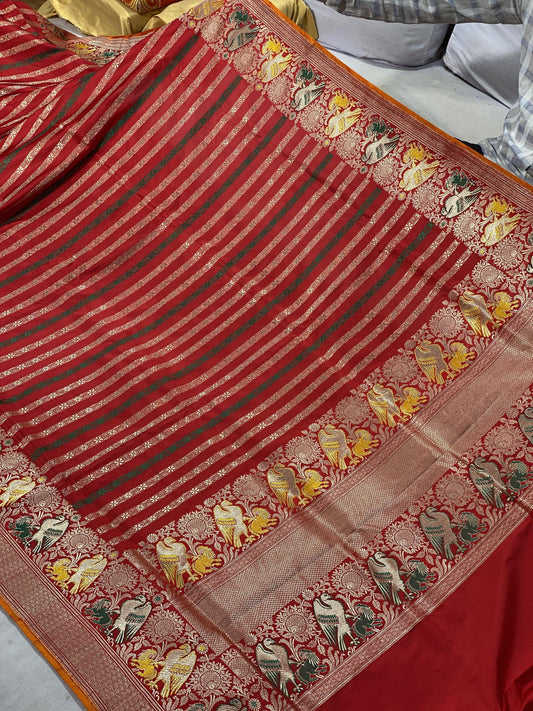 Pure Banarasi Katan silk handloom saree with blouse piece (SkiH2) by Shades Of Benares - banarasi - banarasi saree shop