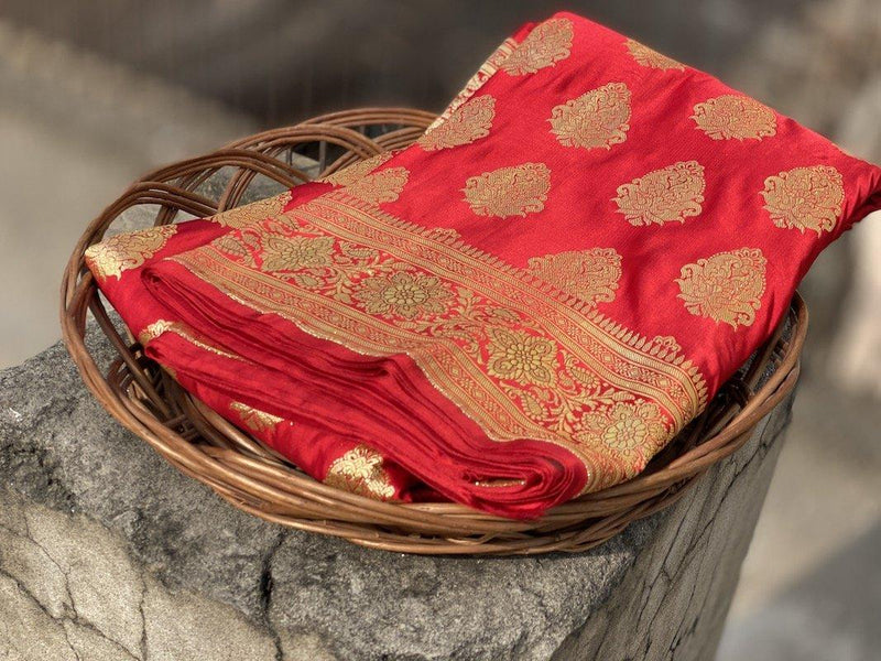 Pure Banarasi Katan Silk Khaddi Saree With Blouse Piece (B222) by Shades Of Benares - banarasi - banarasi saree shop