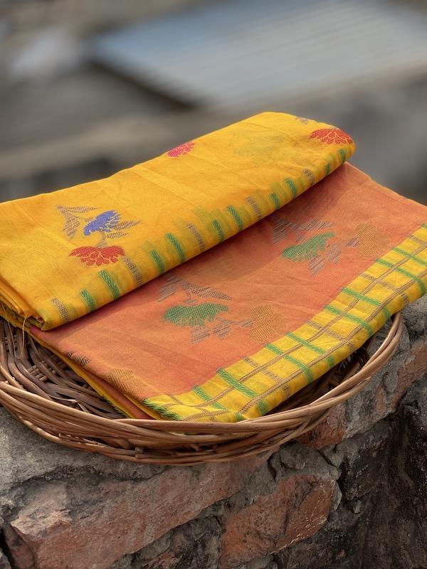 Pure Banarasi Soft Cotton Patola Handloom Saree With Blouse Piece (EE00) by Shades Of Benares - banarasi - banarasi saree shop