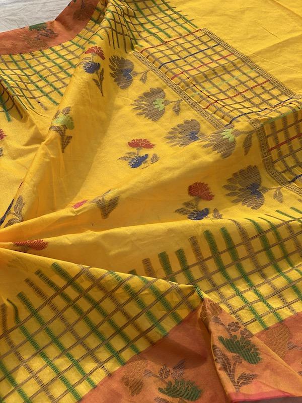 Pure Banarasi Soft Cotton Patola Handloom Saree With Blouse Piece (EE00) by Shades Of Benares - banarasi - banarasi saree shop